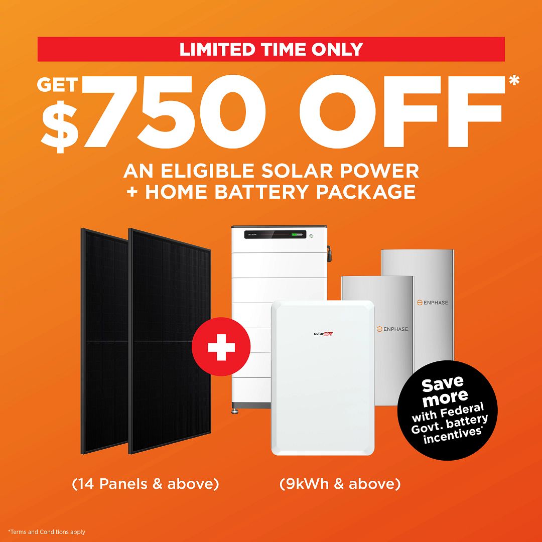 Get $750 off an eligible solar power and home battery package from Solahart